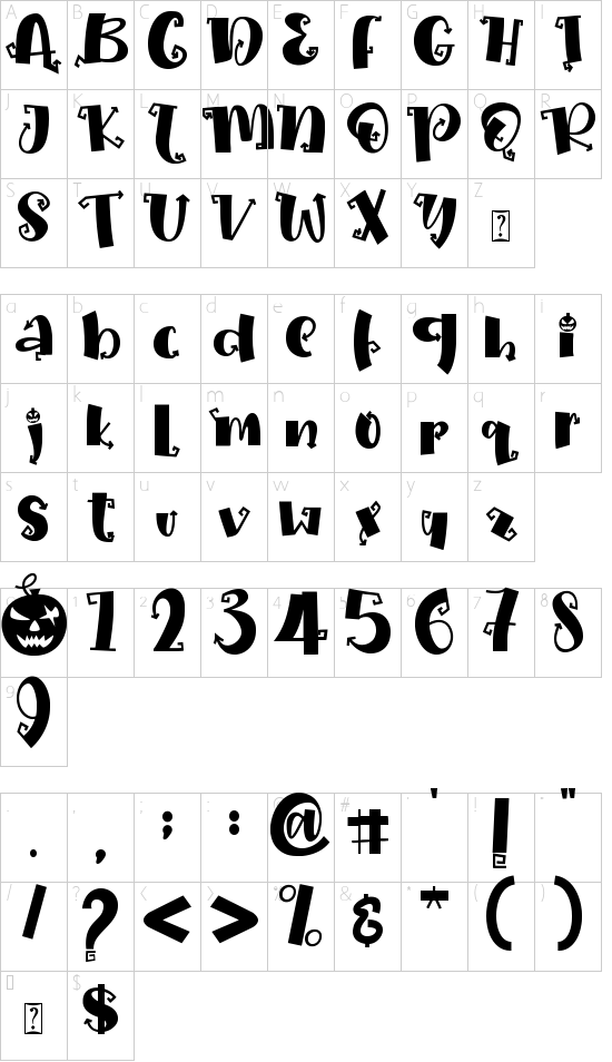 Halloween Island - Personal use font character map