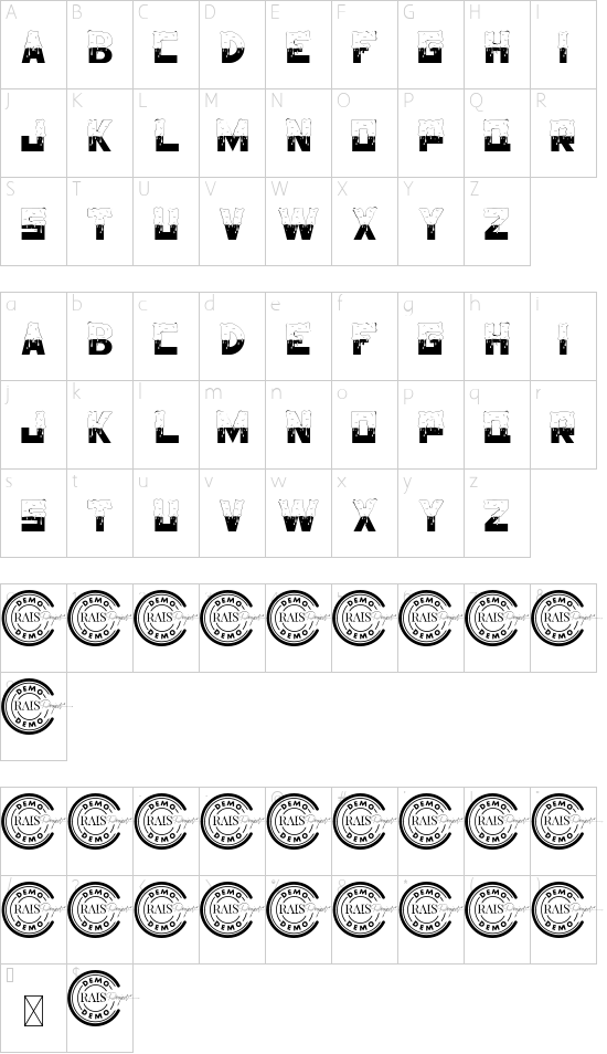 Half Melted Demo font character map