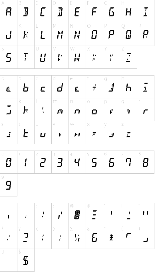 GD-Digit13LED-OTF font character map