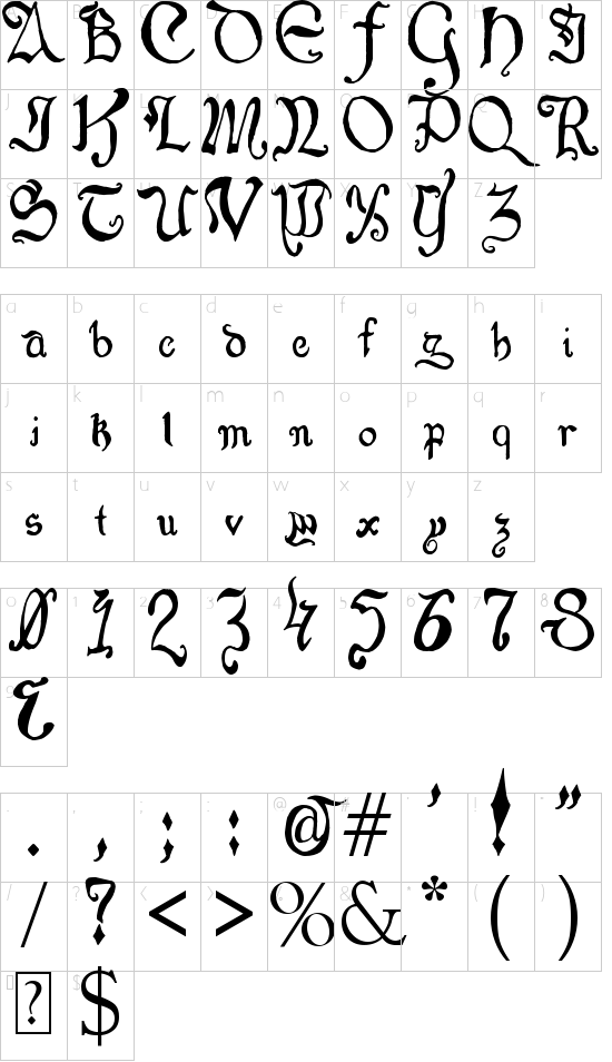 Goldilocks_Revised font character map