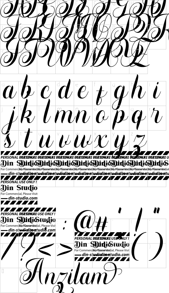 Anzilam font character map