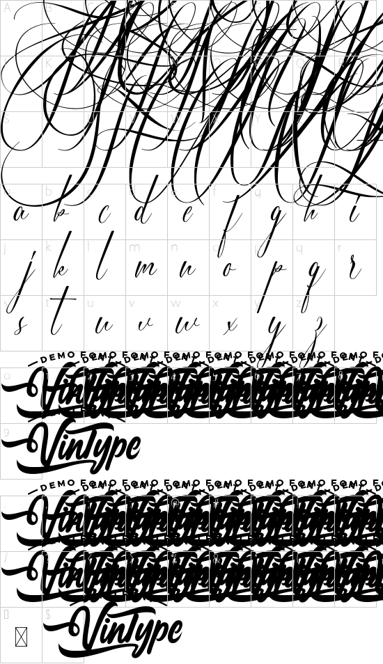 Diamond Flower Demo font character map