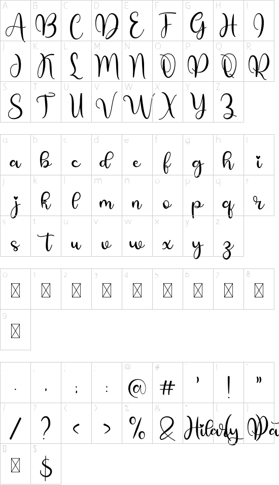 Hilary Patricia Demo font character map