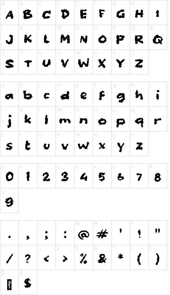 Debu font character map