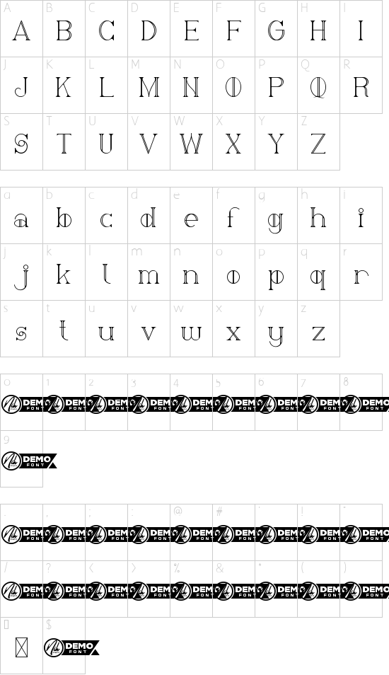 Twain Demo font character map