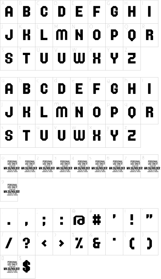 Holder Medium PERSONAL USE ONLY Regular font character map