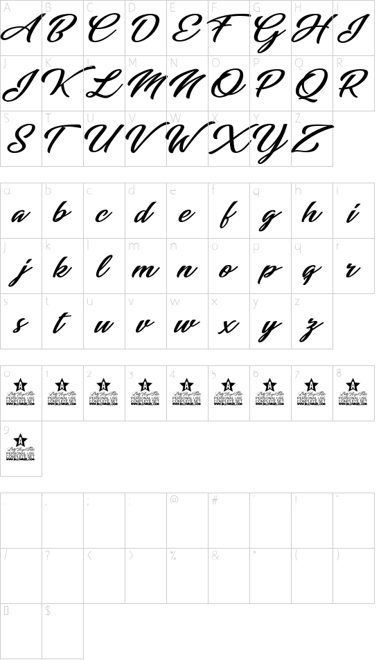 Indian Personal Use font character map