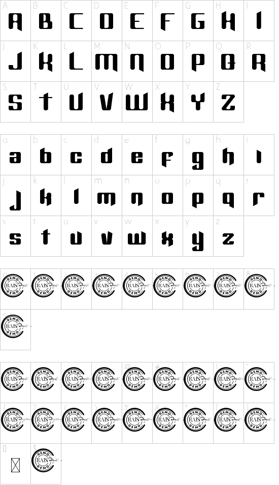 Overtake Demo font character map