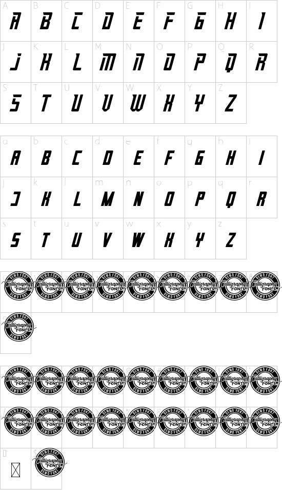 Patriotics Demo font character map