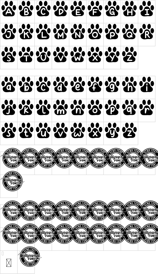 Kitty Paw Demo font character map