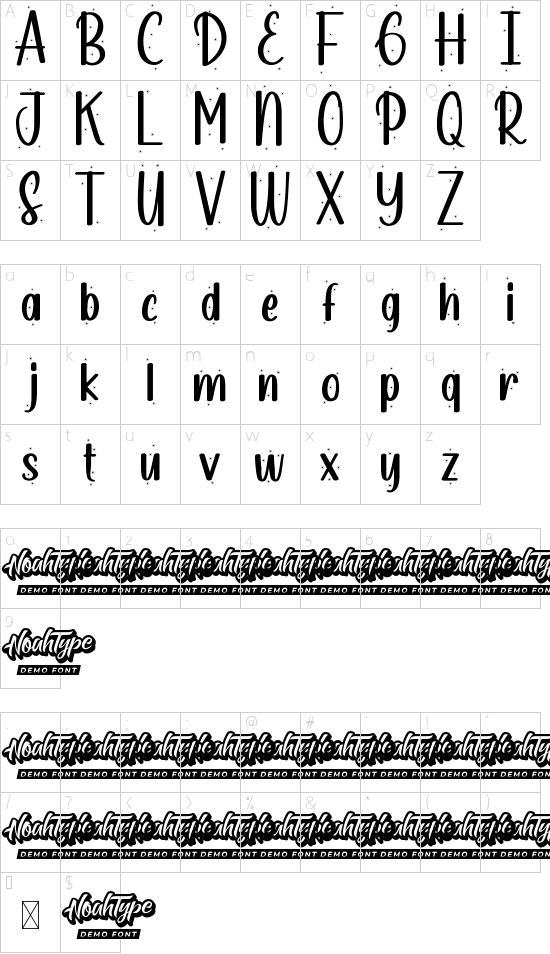 Night Snow Demo font character map