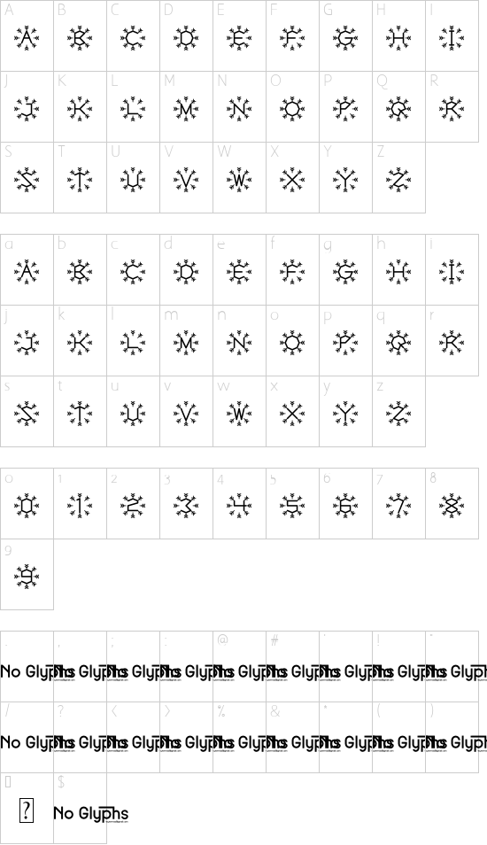 Snow Sticks font character map