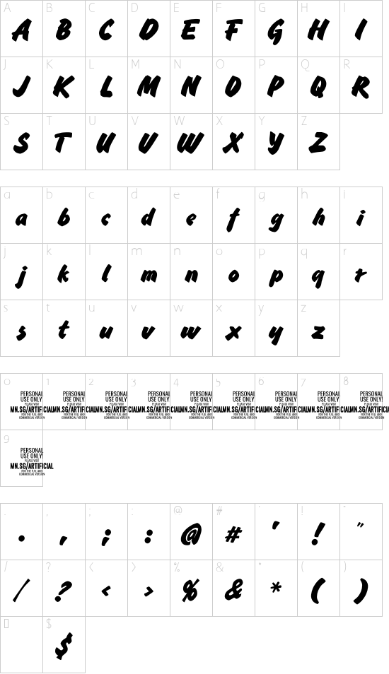 Artificial Intelligence PERSONAL USE Regular font character map