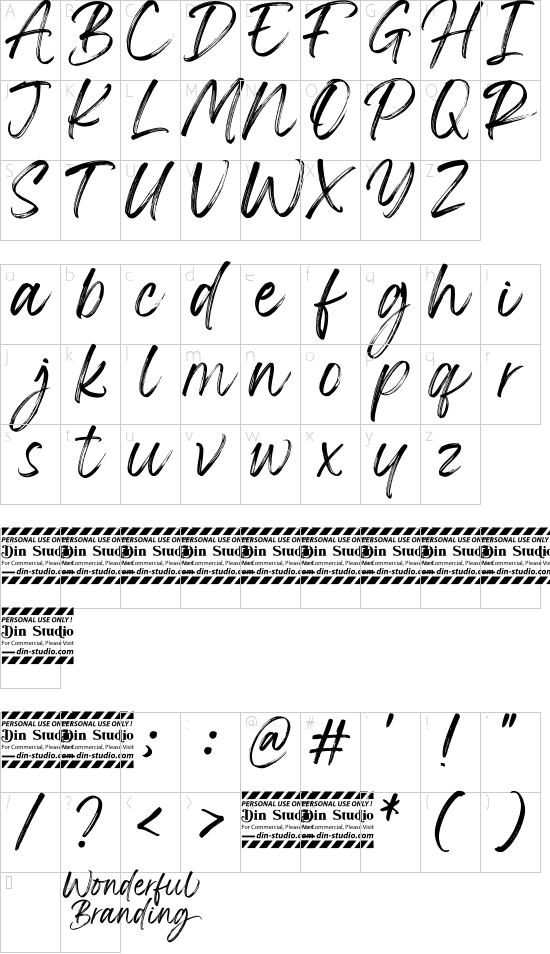 Wonderful Branding Personal Use font character map