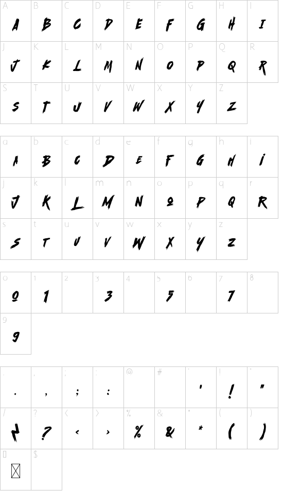 Scramble Storm font character map