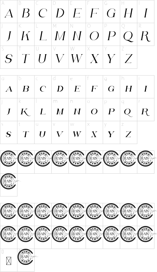 Chamberlain Demo Italic font character map