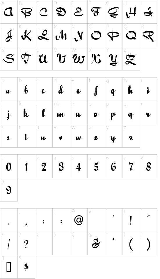 HL Butlatre font character map