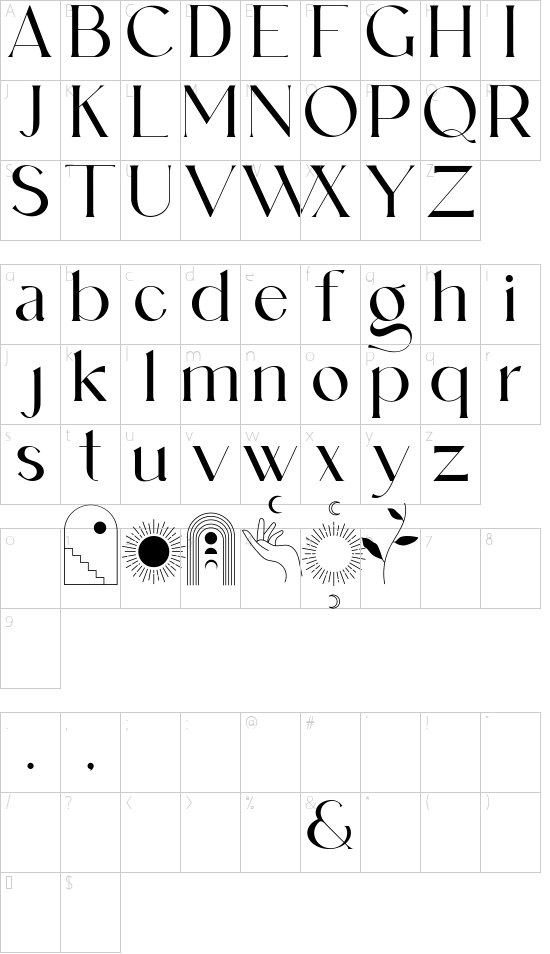 Leky Calgria Personal Use font character map