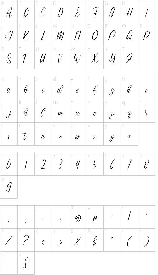 Ashylane font character map