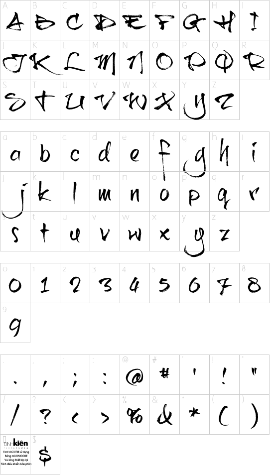 UTM Brushtip-C font character map