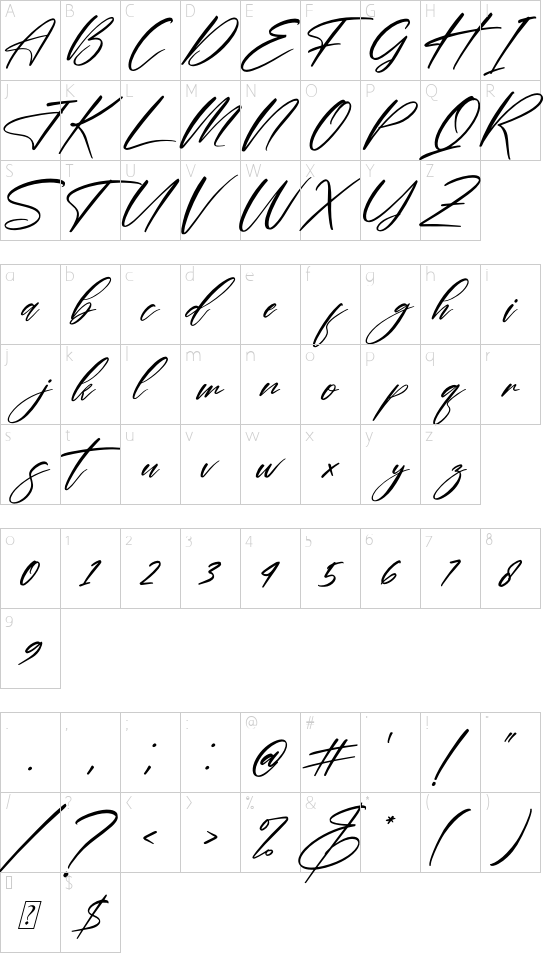 Delmonte Hunters Italic font character map