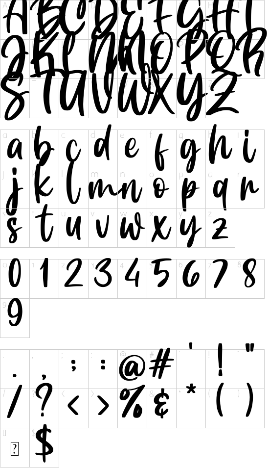 Duty Beauty Demo font character map