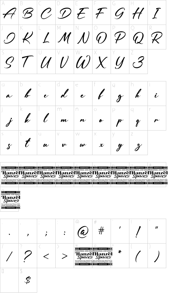 Jeasland font character map