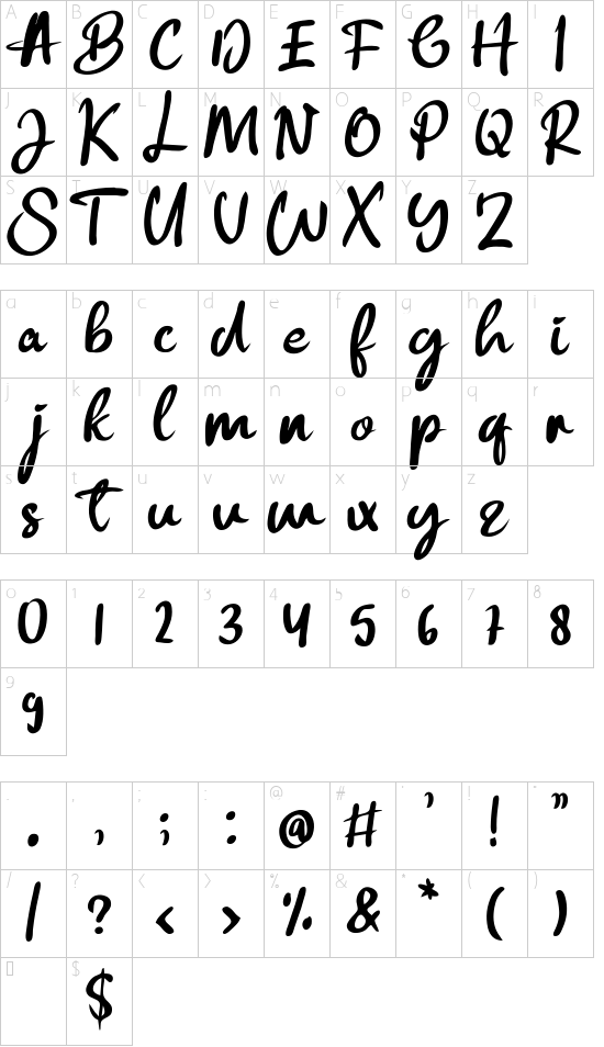 Samarinda font character map