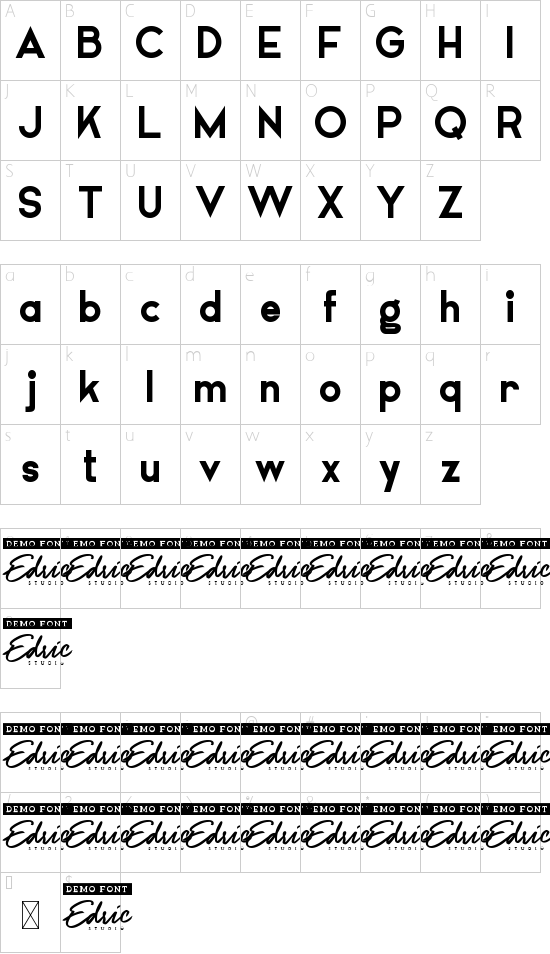 Airframe Demo Bold font character map