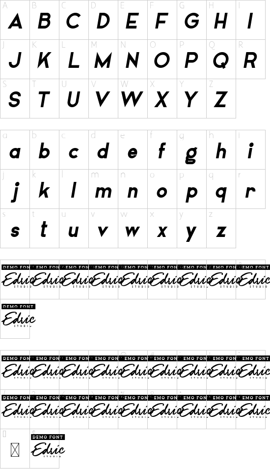 Airframe Demo Bold Italic font character map