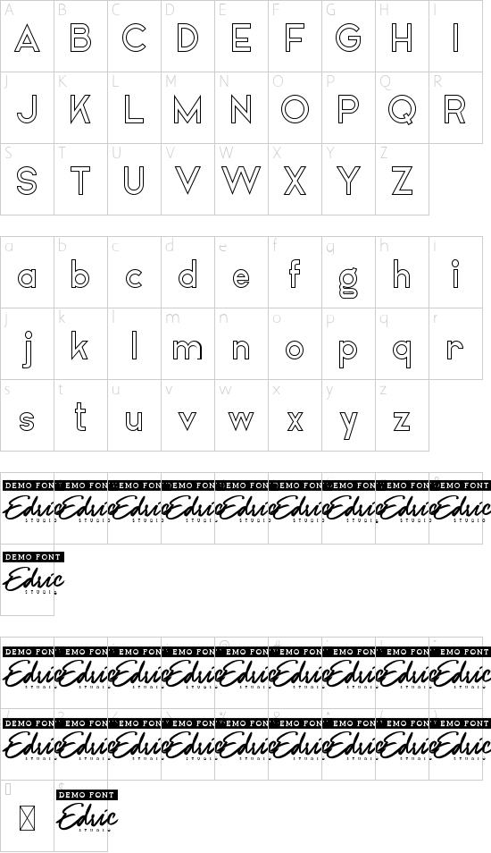 Airframe Demo Outline font character map