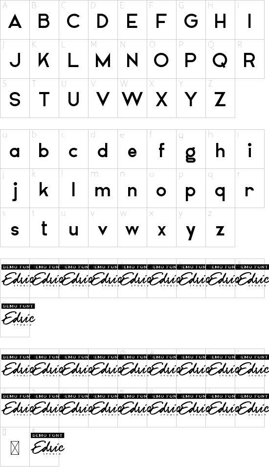 Airframe Demo font character map