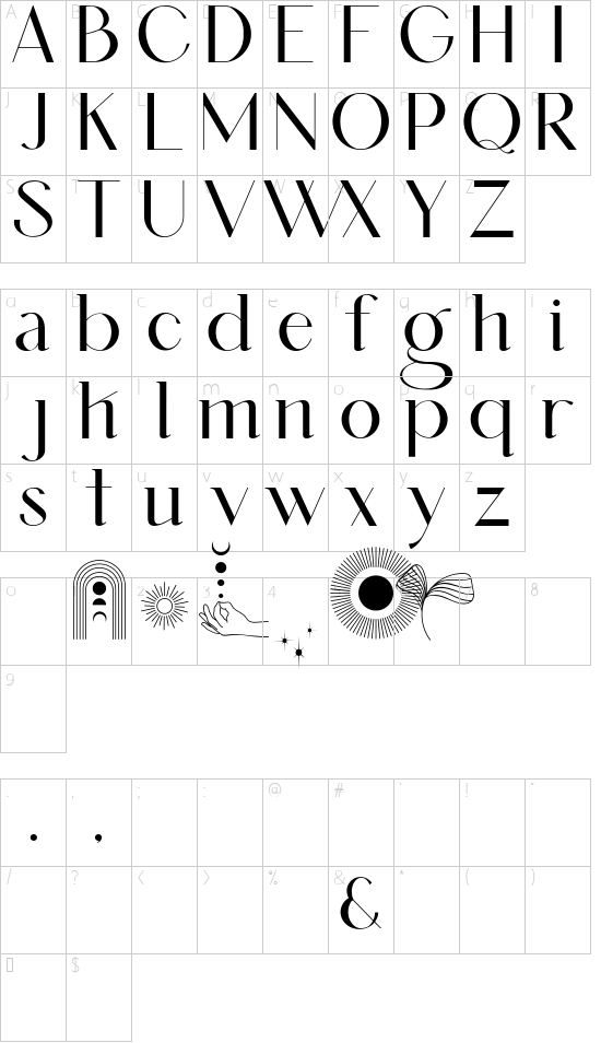 Amelaryas Personal use font character map