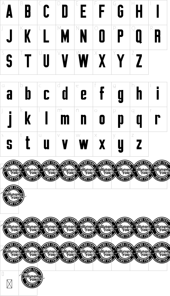 Bad Hawk Demo font character map