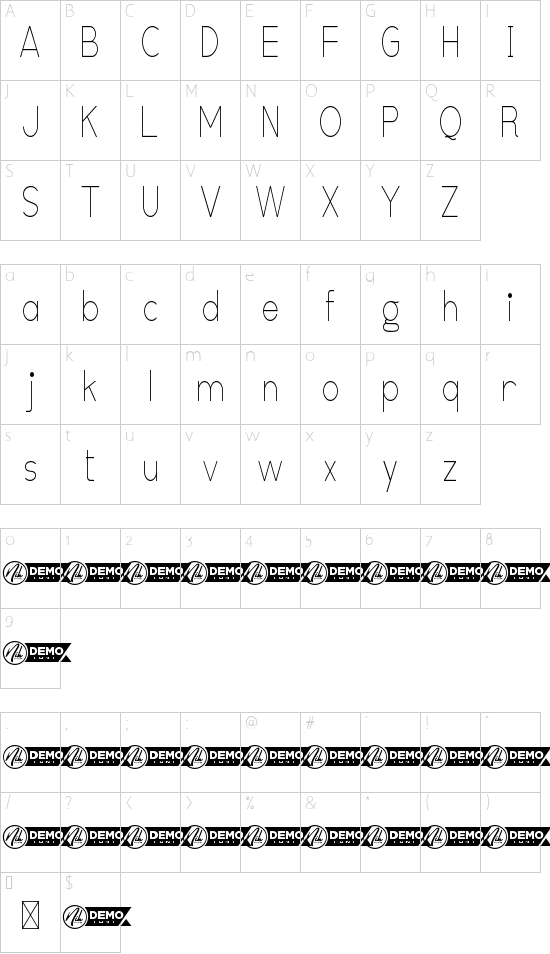Cabriole Demo Condensed font character map