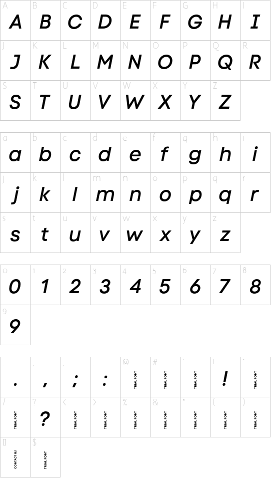 Code Next-Trial SemiBold Italic font character map