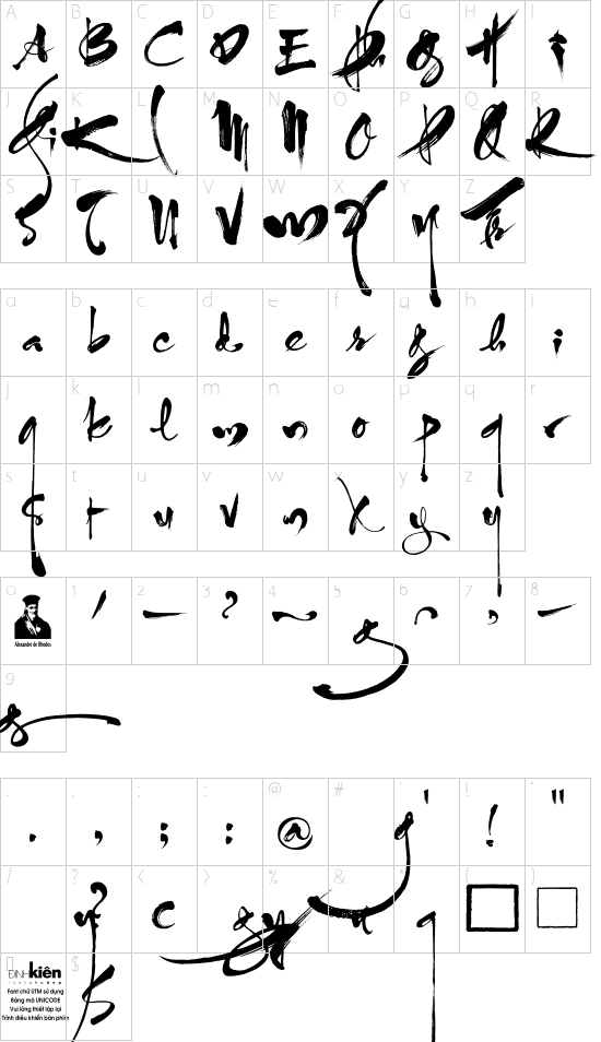 UTM ThuPhap Thien An font character map