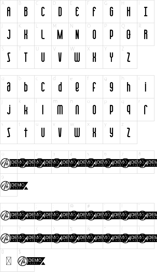 Low Side Demo font character map