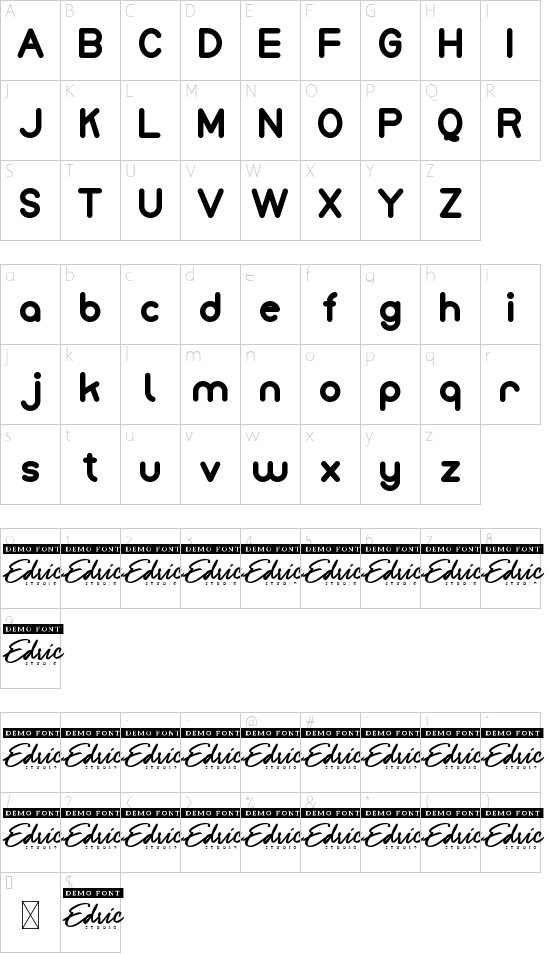 Monice Demo Bold font character map