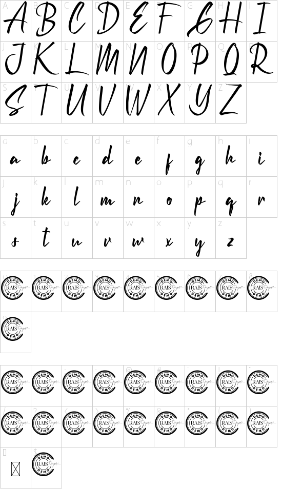 Chesney Demo font character map