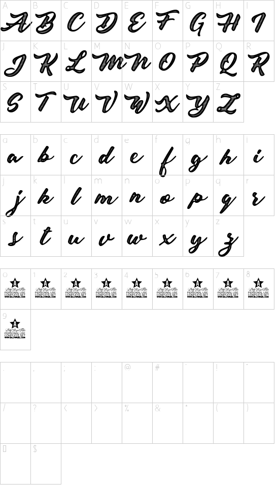Colours Personal Use Regular font character map