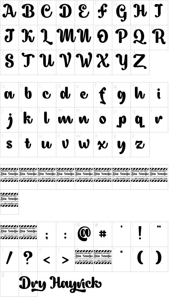 Dry Hayrick free personal use font character map