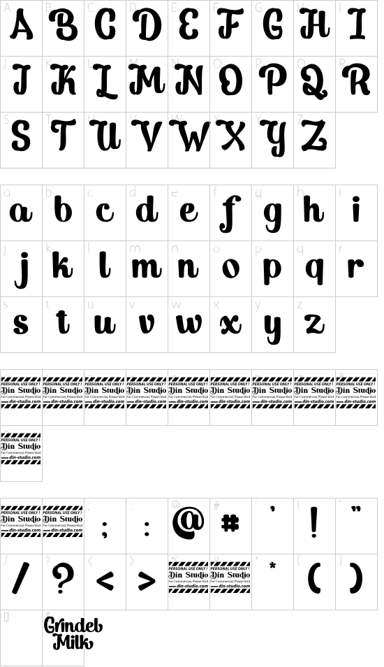 Grindel Milk personal use font character map