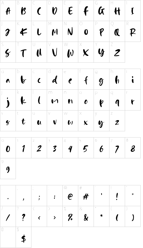 Happy Pink Demo font character map
