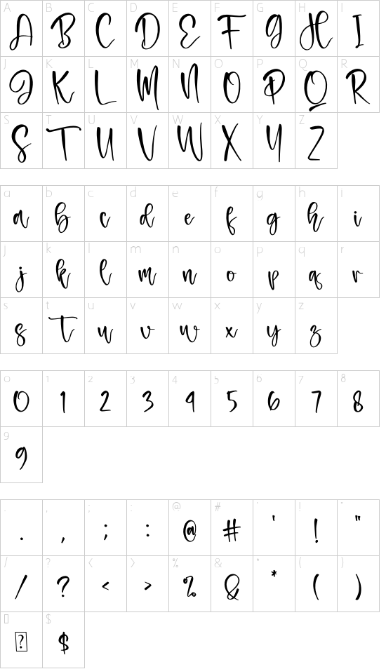 Paristime font character map