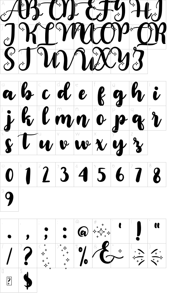 Shine Demo font character map