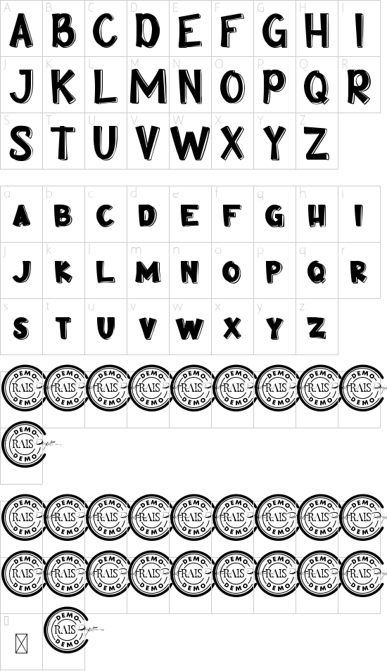 Comik Demo font character map