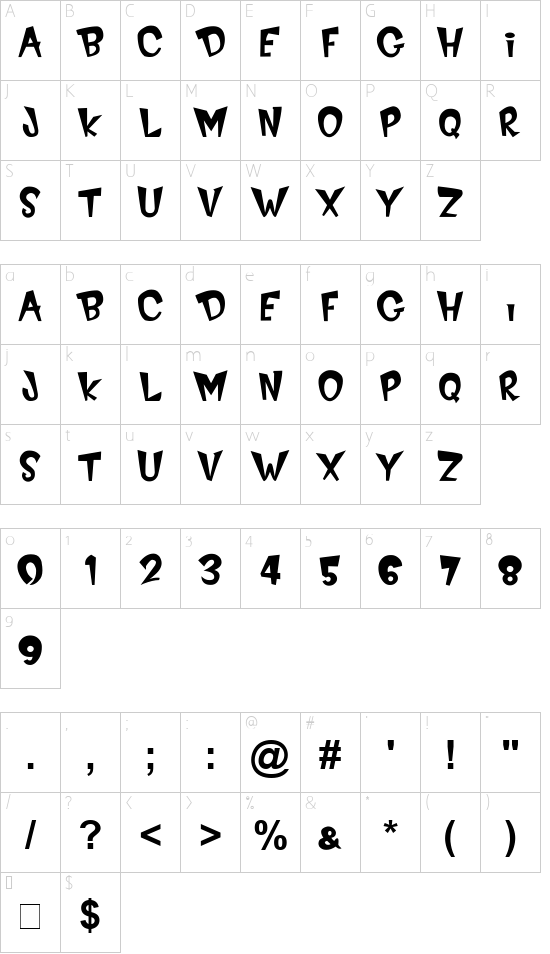 Jersey Devil font character map