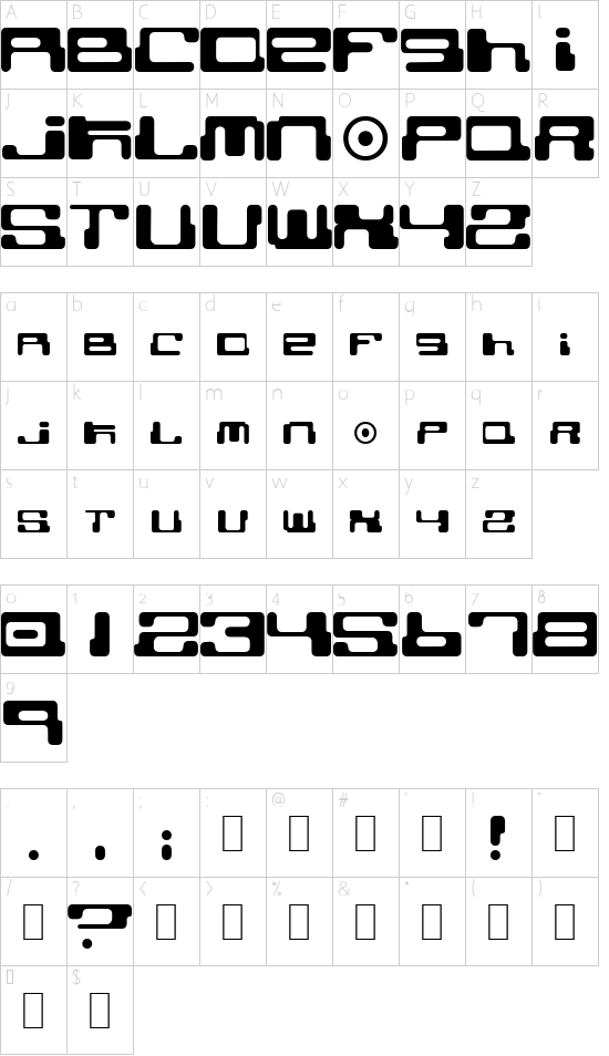 Cybertown Subterranean font character map