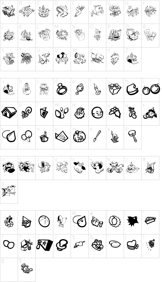 Occasiones font character map